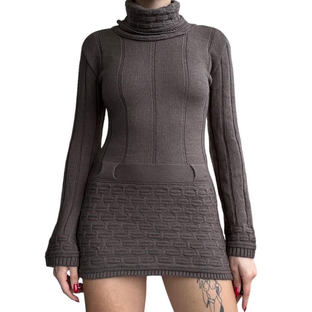 Knit brown retro mini dress